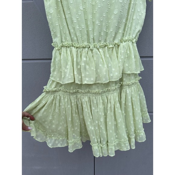 Misa Lilian Tiered Honeydew Ruffle V-Neck Clip Dot Mini Dress Size XS  coquette - Picture 12 of 15